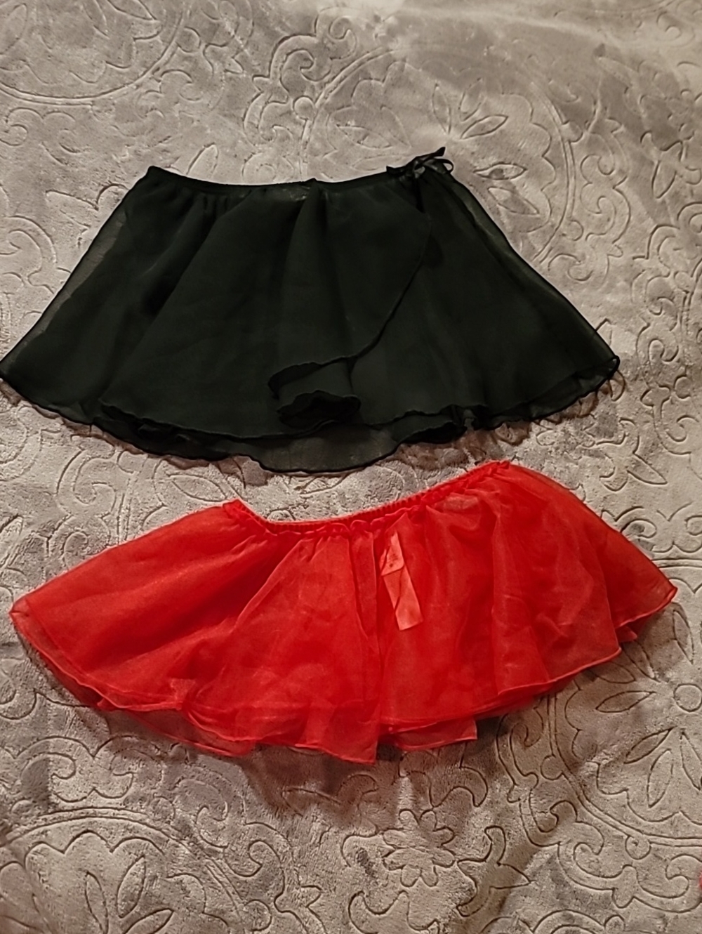 Black & Red Layered Chiffon Dance Skirts for Kids